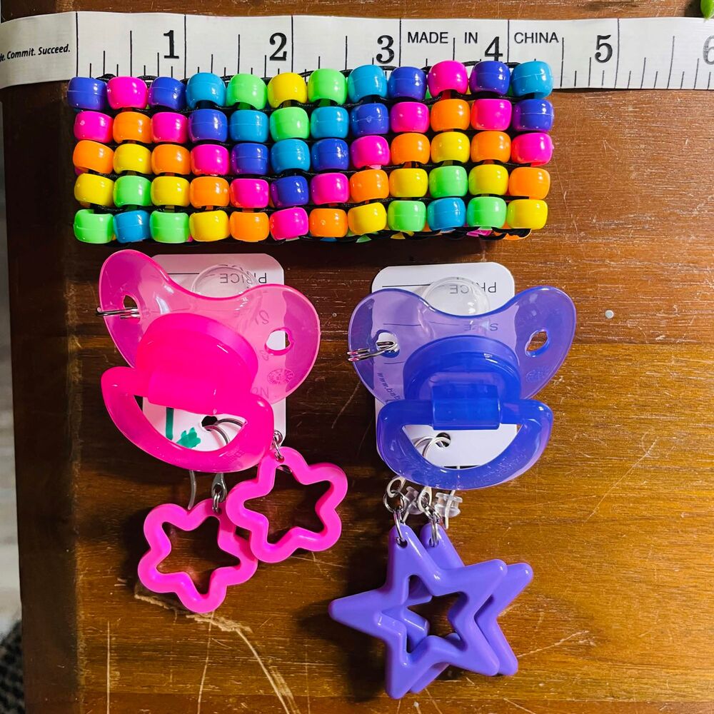 Rave 6pc Rainbow choker binky & cord earrings cuff (kandi Runtz) - Picture 3 of 11